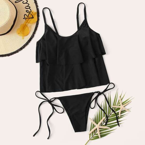 

Tiered Layer Top With Tie Side Tankini