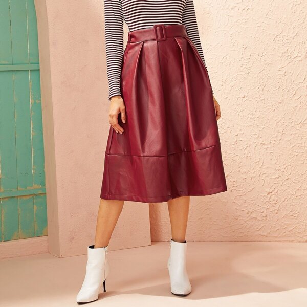 

PU Leather Self Tie Zipper Back Skirt