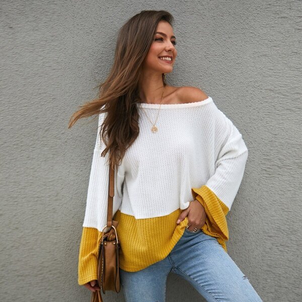 

Contrast Panel Pointelle Knit Sweater, Multicolor