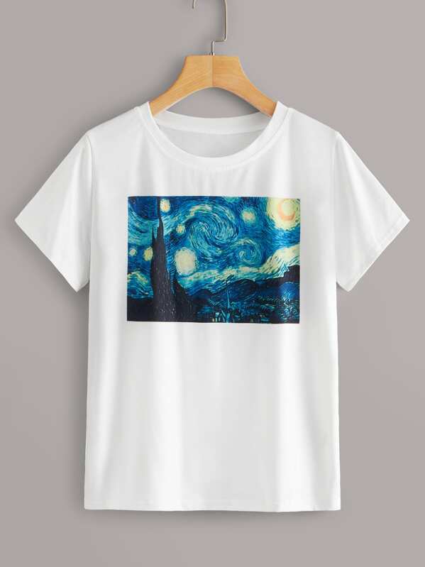 

Oil Painting Print Short Sleeve Tee, White