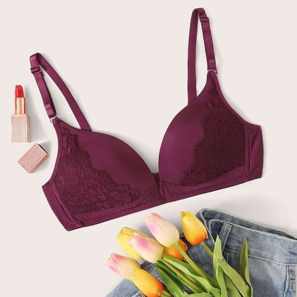 

Floral Lace Bra, Burgundy