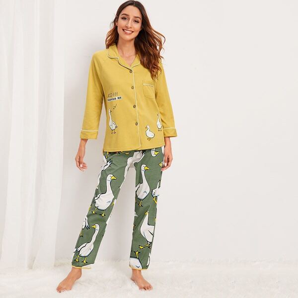 

Duck Print Button-up Pajama Set