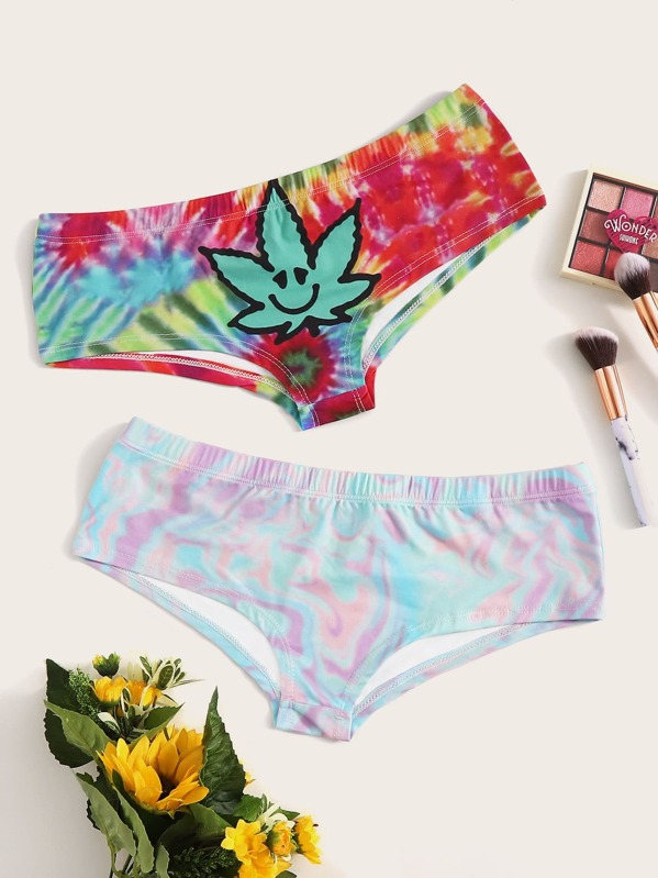 

Mixed Print Tie Dye Panty Set 2pack, Multicolor