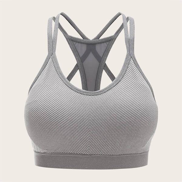 

Crisscross Back Striped Sports Bra
