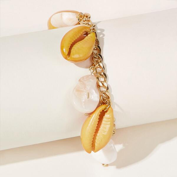 

Shell & Stone Charm Chain Bracelet 1pc
