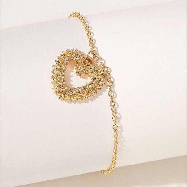

Textured Heart Charm Chain Bracelet 1pc