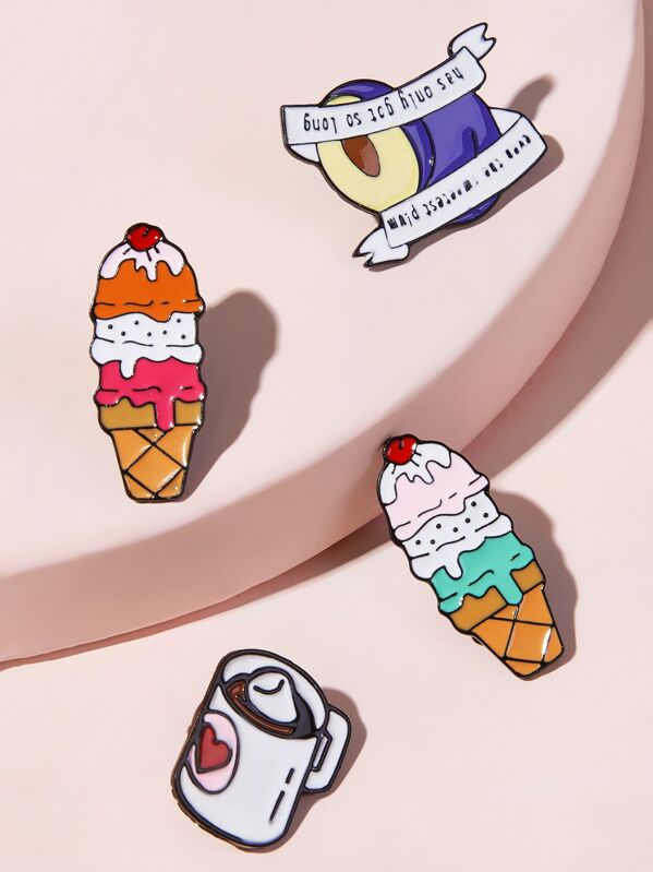 

Ice Cream & Coffee Design Brooch 4pcs, Multicolor