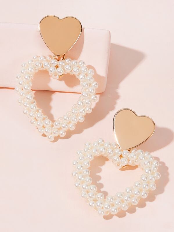 

Faux Pearl Beaded Heart Earrings 1pair, Multicolor