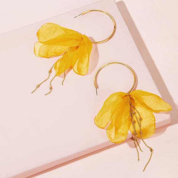 

Circle Decor Flower Drop Earrings 1pair
