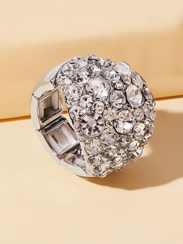 

Rhinestone Engraved Ring 1pc, Silver