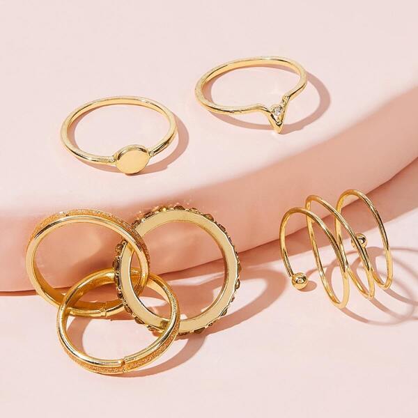

Link & Spiral Decor Ring 4pcs, Gold