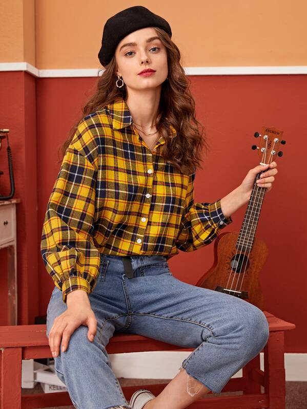 

Tartan Print Button Through Blouse, Multicolor, Aleksandra J