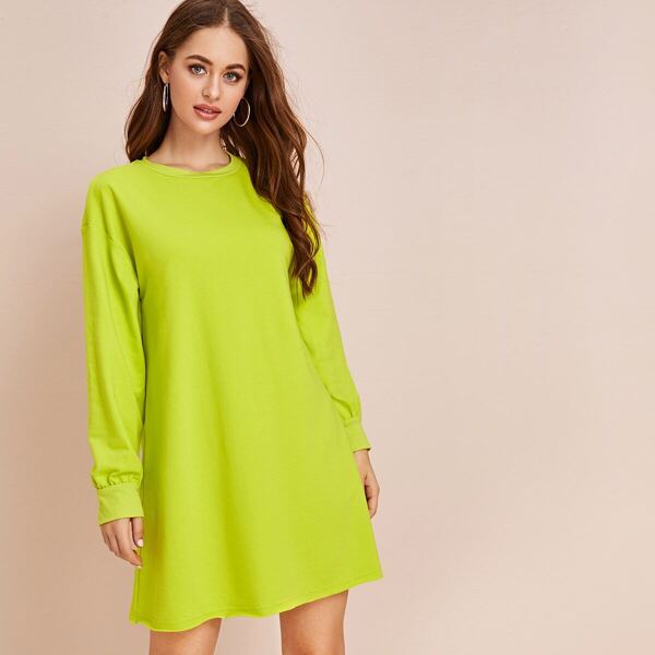 

Neon Green Drop Shoulder Sweatshirt Dress