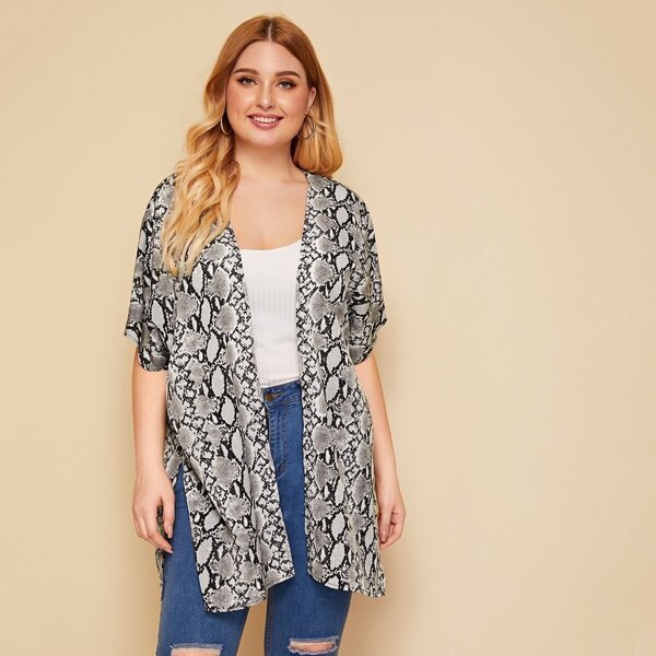 

Plus Snakeskin Open Front Kimono, Multicolor
