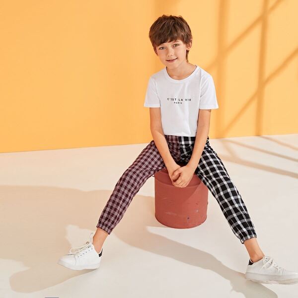 

Boys Plaid Colorblock Carrot Pants, Multicolor
