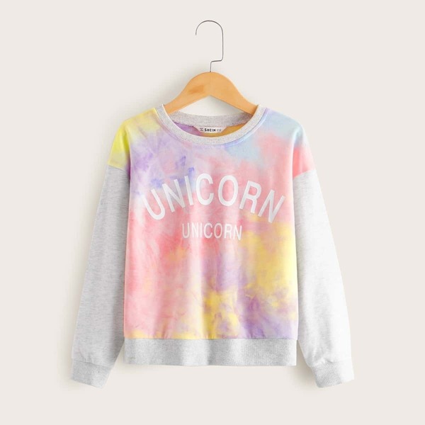 

Girls Drop Shoulder Slogan Print Tie Dye Sweatshirt