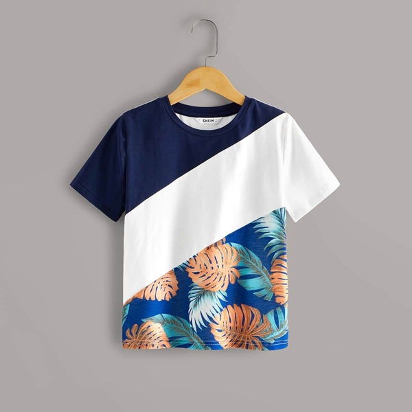 

Boys Tropical Print Colorblock Tee
