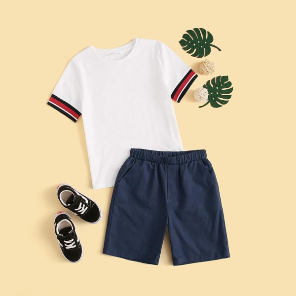 

Boys Striped Cuff Top & Shorts Set