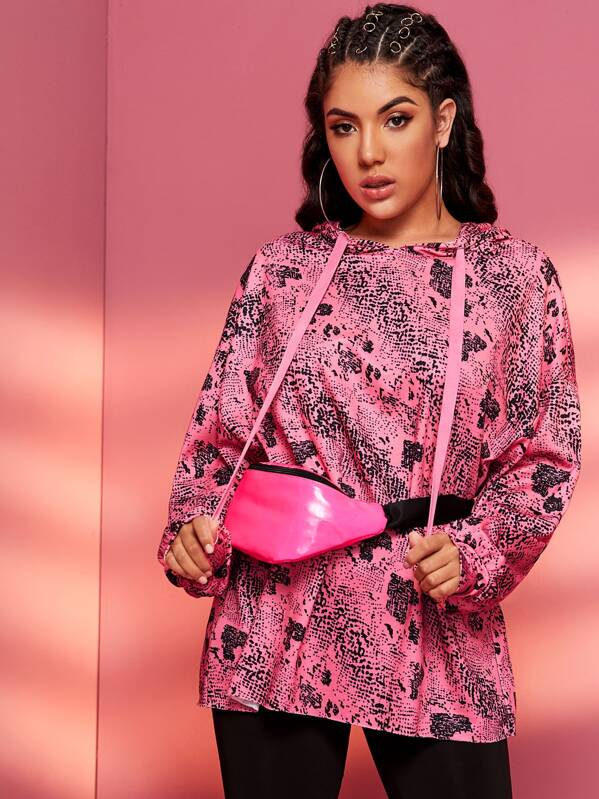 

Snakeskin Print Hooded Sweatshirt Without Bag, Pink, Lucia