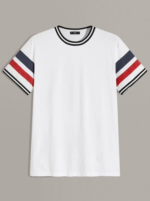

Men Striped Trim Tee, White, Lucas S