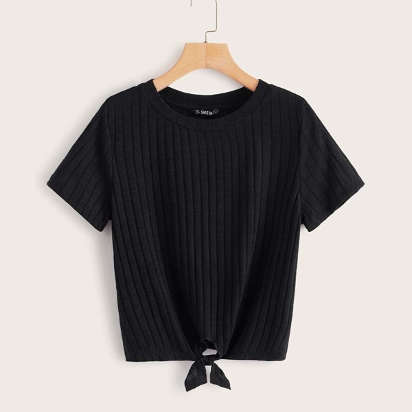 

Tie Hem Rib-knit Tee