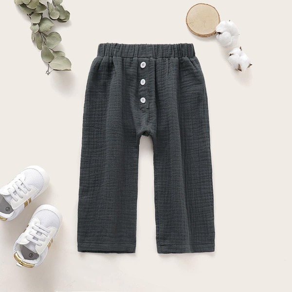 

Baby Button Detail Elastic Waist Pants
