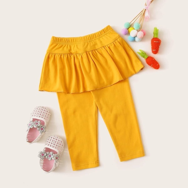 

Baby Solid Ruffle Hem Pants, Yellow