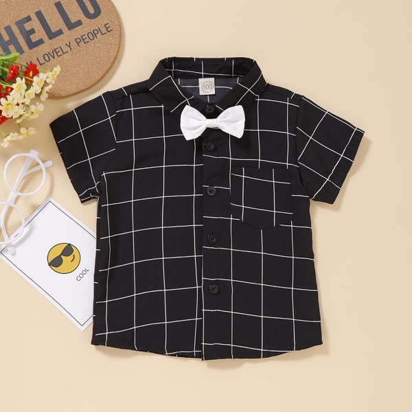 

Toddler Boys Plaid Bow Front Shirt, Black