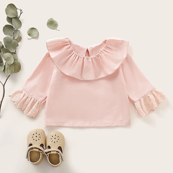

Baby Eyelet Embroidery Ruffle Trim Top