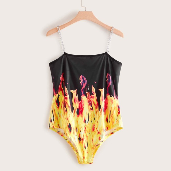 

Plus Fire Print Chain Detail Bodysuit