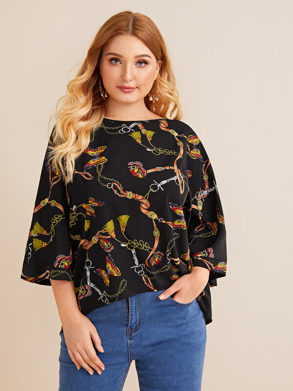 

Топ с графическим принтом размера плюс, Чёрные, Nora