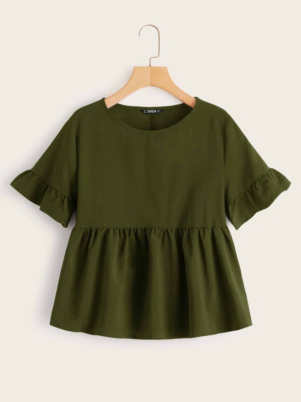 

Ruffle Cuff Smock Top, Army green