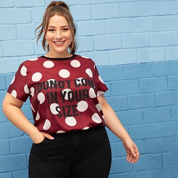 

Plus Polka Dot & Letter Print Tee, Multicolor