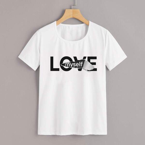 

Plus Letter Graphic Round Neck Tee, White