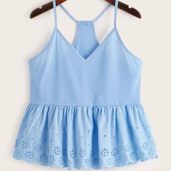 

Plus Eyelet Embroidery Peplum Cami Top, Blue