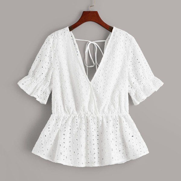 

Double V Neckline Tie Back Schiffy Top