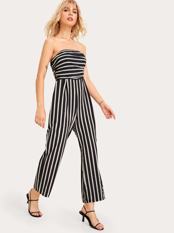 

Striped Print Tube Jumpsuit, Black and white, Tasha