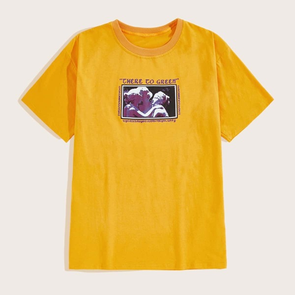 

Men Letter & Figure Print Tee