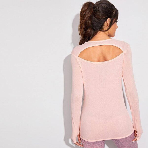 

Cut Out Back Tee With Thumb Holes, Pink