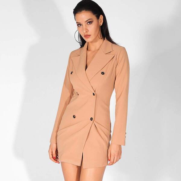

LOVE&LEMONADE Solid Double Breasted Blazer Dress