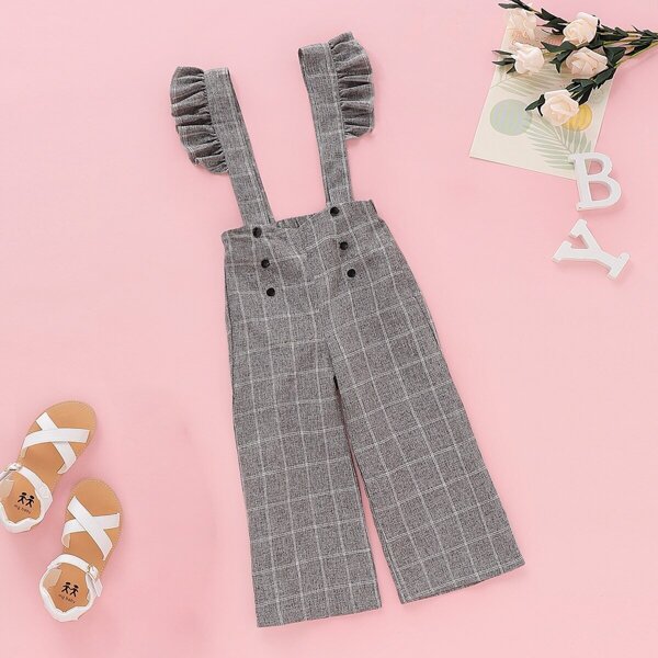 

Toddler Girls Plaid Print Double Breasted Straps Pants