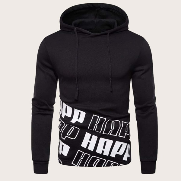 

Men Letter Print Drawstring Hooded Sweatshirt