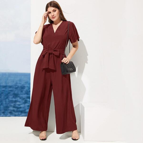 

Plus Tie Front Wide Leg Jumpsuit