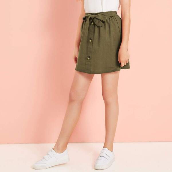 

Girls Tie Waist Button Front Skirt