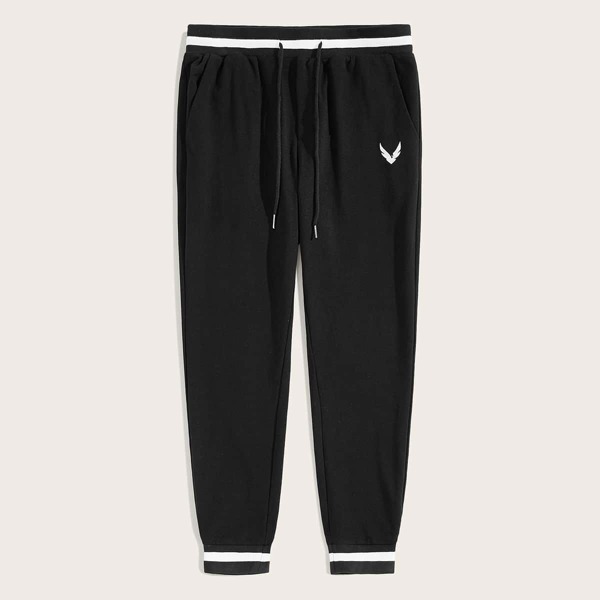 

Men Embroidered Detail Drawstring Waist Sweatpants, Black
