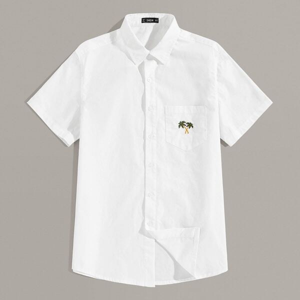 

Men Embroidered Detail Pocket Patched Shirt