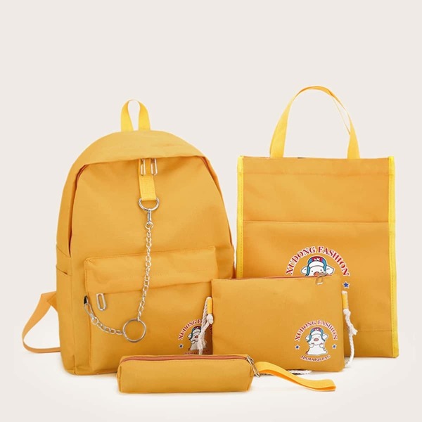 Cartoon Print Backpack With Pencil Case 4pcs