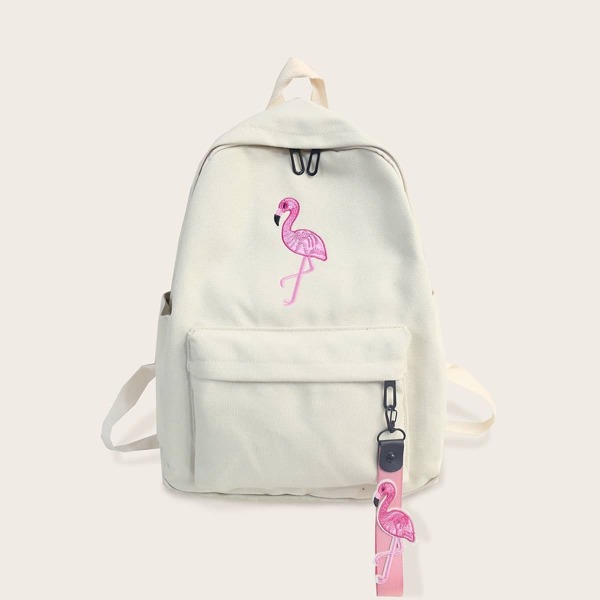 

Flamingo Embroidered Canvas Backpack, Beige