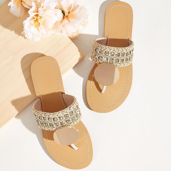 

Toe Post Glitter Flat Sliders
