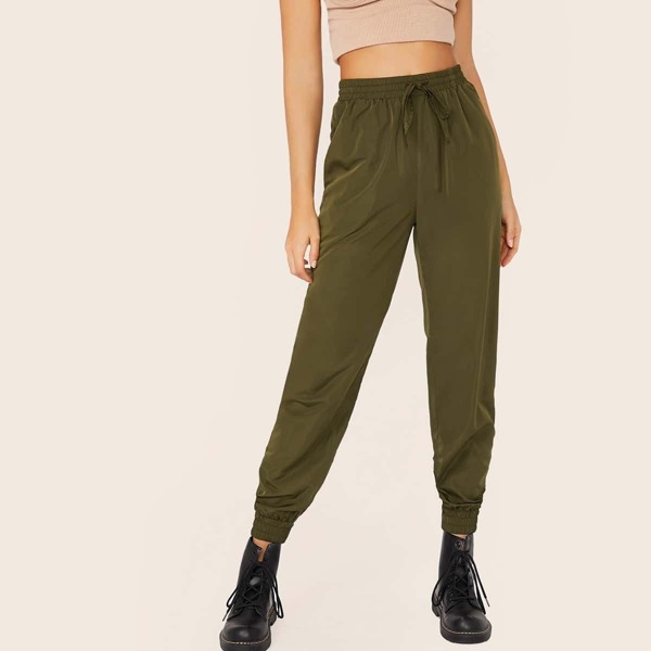 

Solid Drawstring Waist Tapered Pants